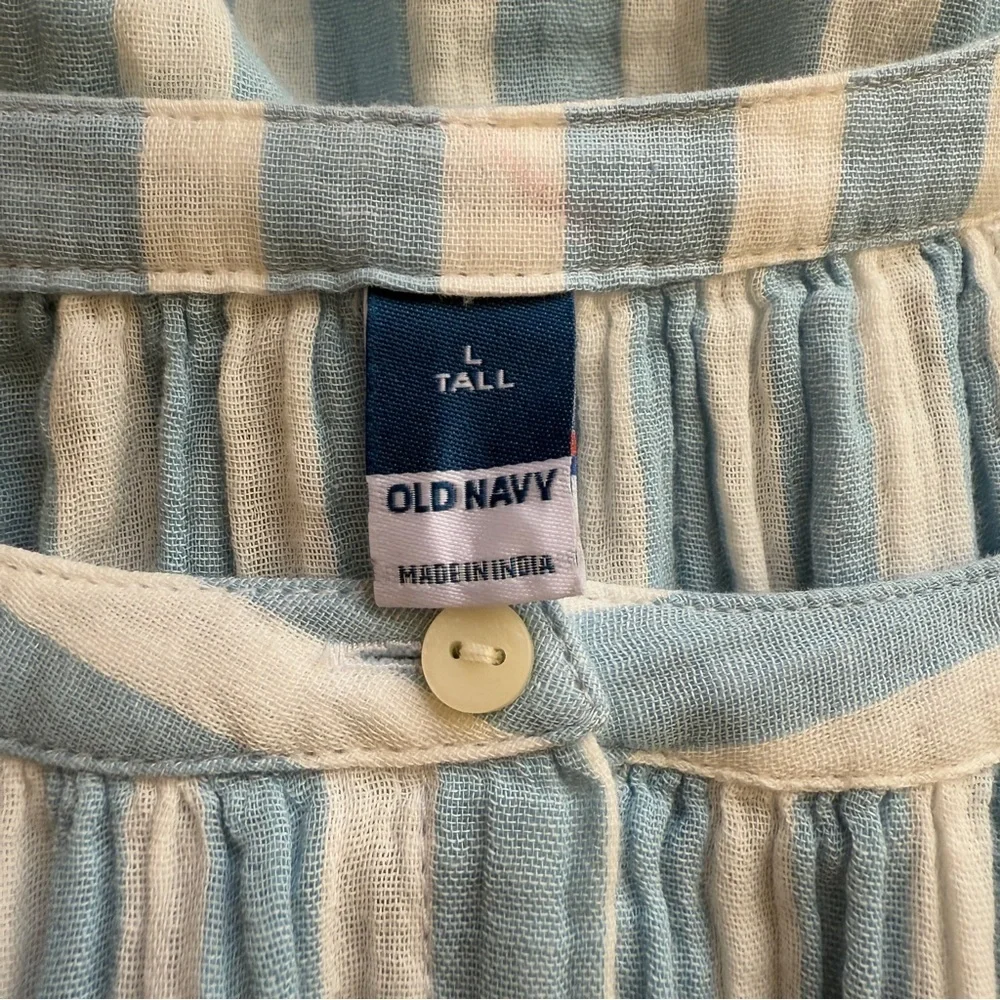 Old Navy Waist-Defined Puff-Sleeve Stripe Gauze Mini Shirt Dress size LTall NWT - Picture 8 of 10